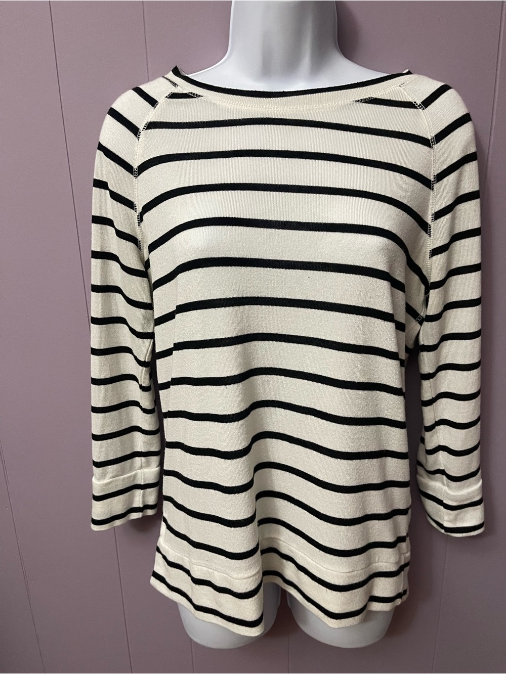 Mix No. 6 Cream and Black Striped Long-Sleeve Tee